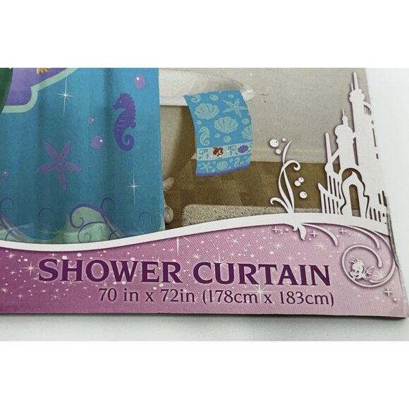 Disney Shower Curtain & 11- Hooks The Little Mermaid Cloth Red Hair Ariel - Picture 3 of 3